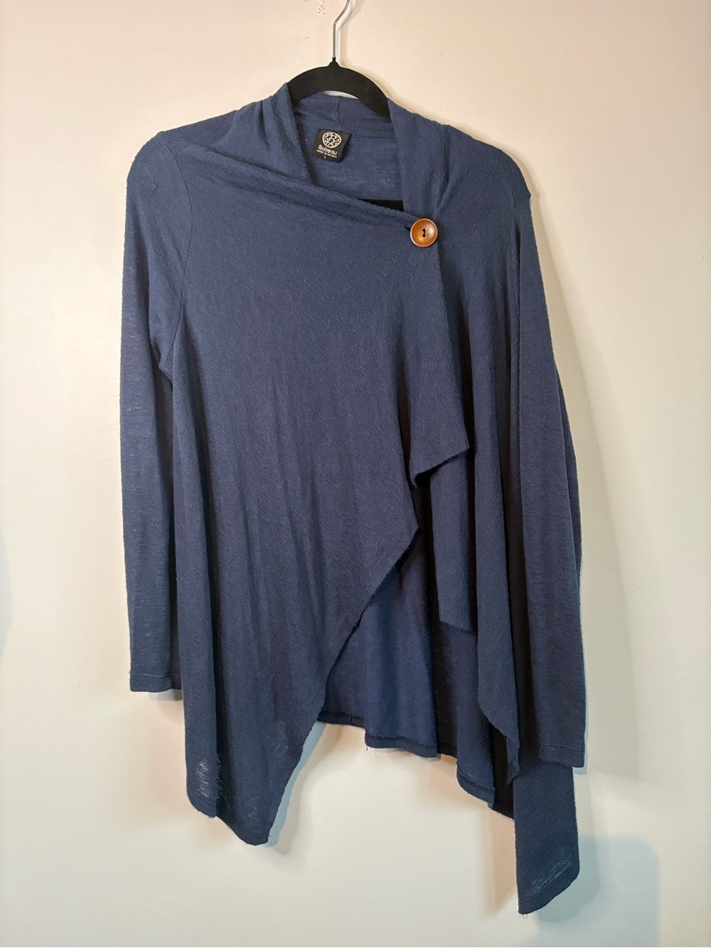 bobeau Draped Button-Accent Cardigan - Navy Blue